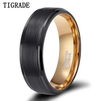 tigrade 8mm men tungsten carbide ring black rose gold color wedding band vintage men jewelry anime masculino aneis alliance