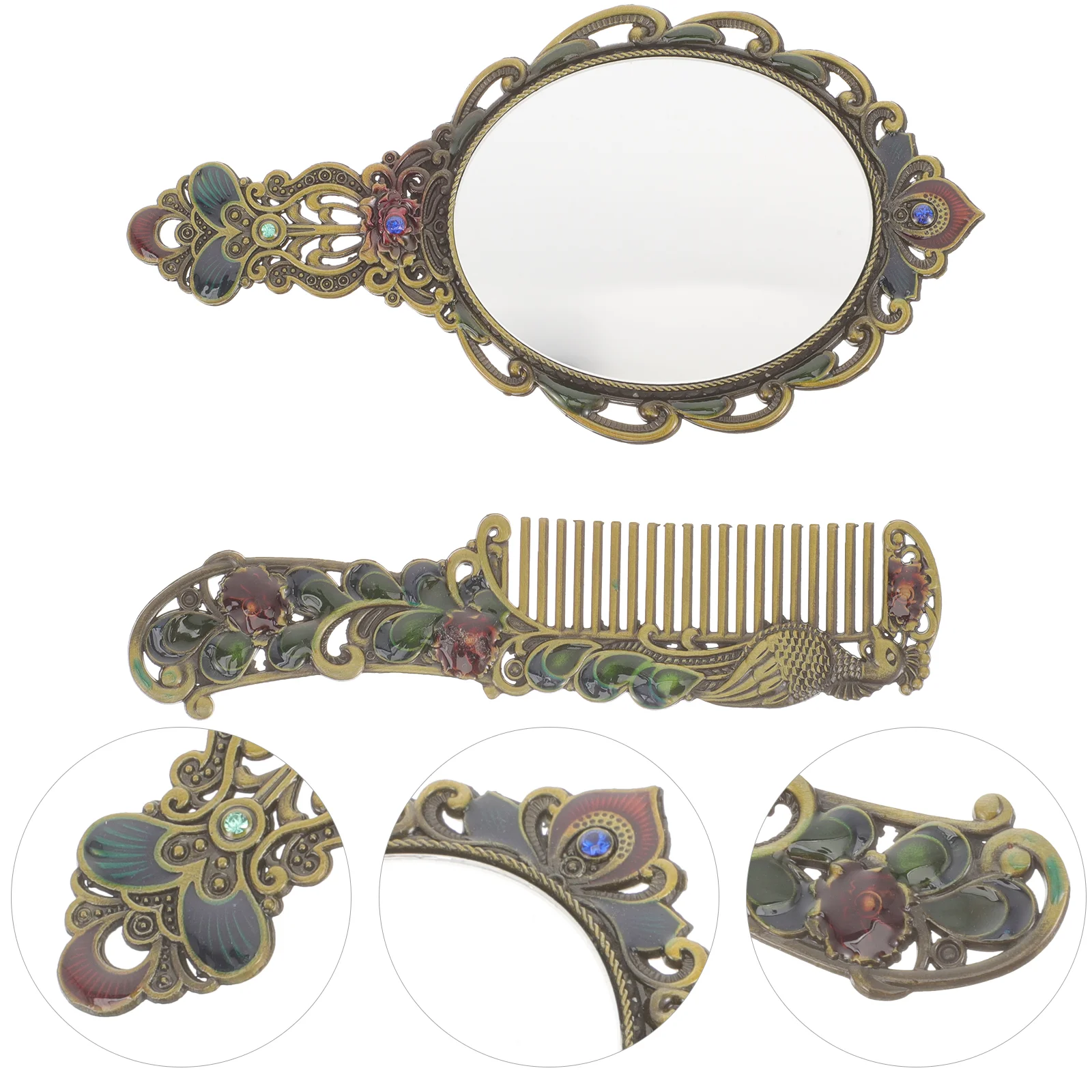 

1 Set Vintage Makeup Mirror Mirror Handheld Mirror Decorative Mirror with Comb