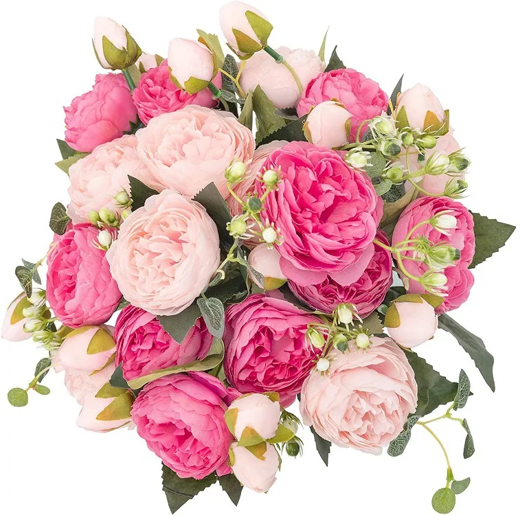 

Artificial Flowers Arrangements Vintage Peony Lily Bouquets Faux Floral Decoration for Home Wedding Office Party Cemetery Decor