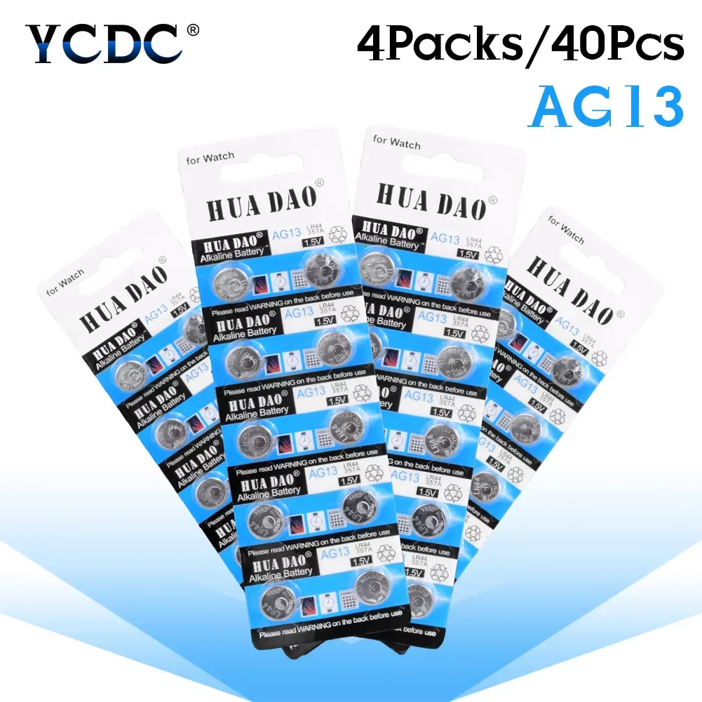 

40Pcs AG13 A76 LR44 357A S76E G13 Button Coin Shaped Cell Battery 1.55V Alkaline Button Batteries For Watch Calculator