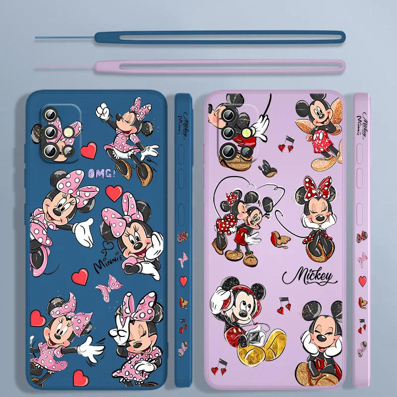 

Minnie Mickey Fashion Trends Liquid Left Rope Case For Samsung A91 A81 A71 A51 A41 A31 A11 A50S A3 A03S A02 A01 Core Cover