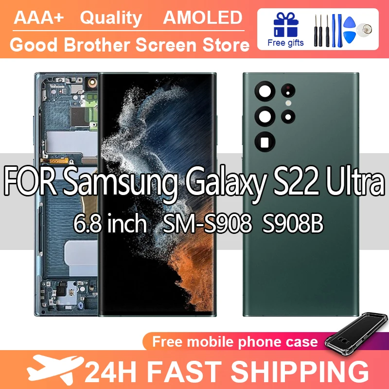 Для S908E ЖК-дисплей для Samsung Galaxy S22 Ultra 5G ЖК-экран с рамкой 6 8 дюйма SM-S908B/DS S908N S908U