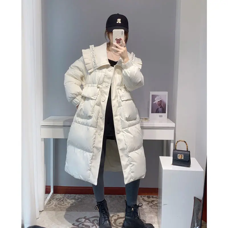 2022 Winter Korean Fashion Down Jacket Women's Long Sleeve Loose Warm White Duck Down Jacket Women's Solid Button Outwear D66