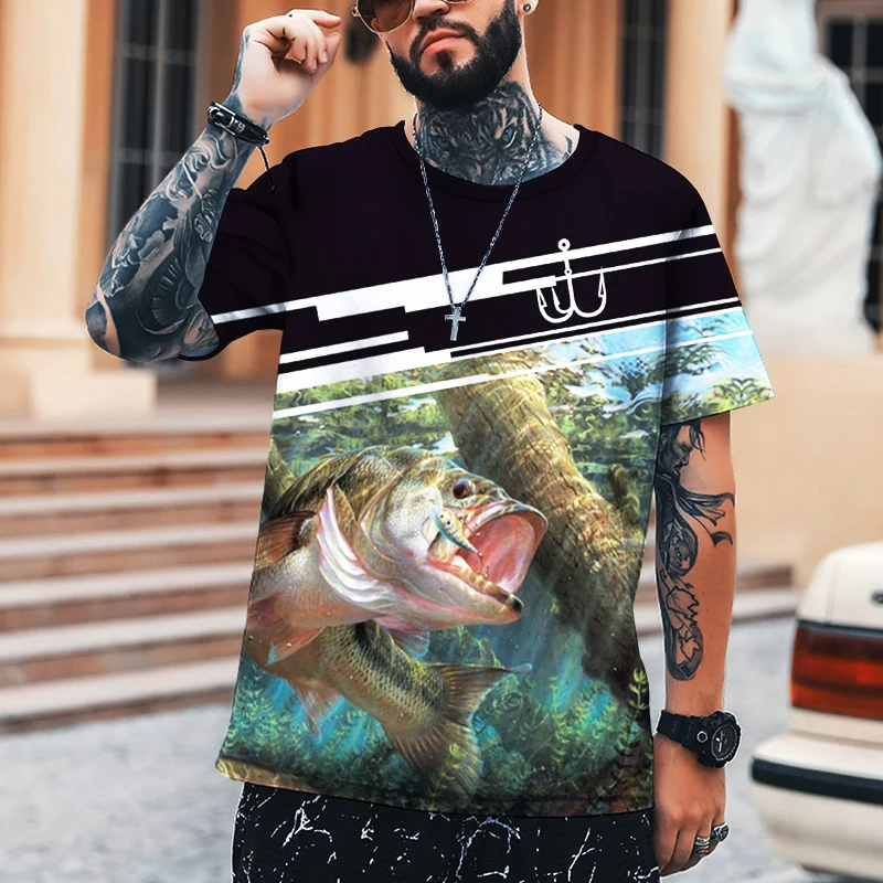 

2022 Men’s Shirt Outdoor Wild Fishing Casual Fashion New Clothes 3D Printing Trendy T-shirt Round Neck Top Loose Oversized 5XL