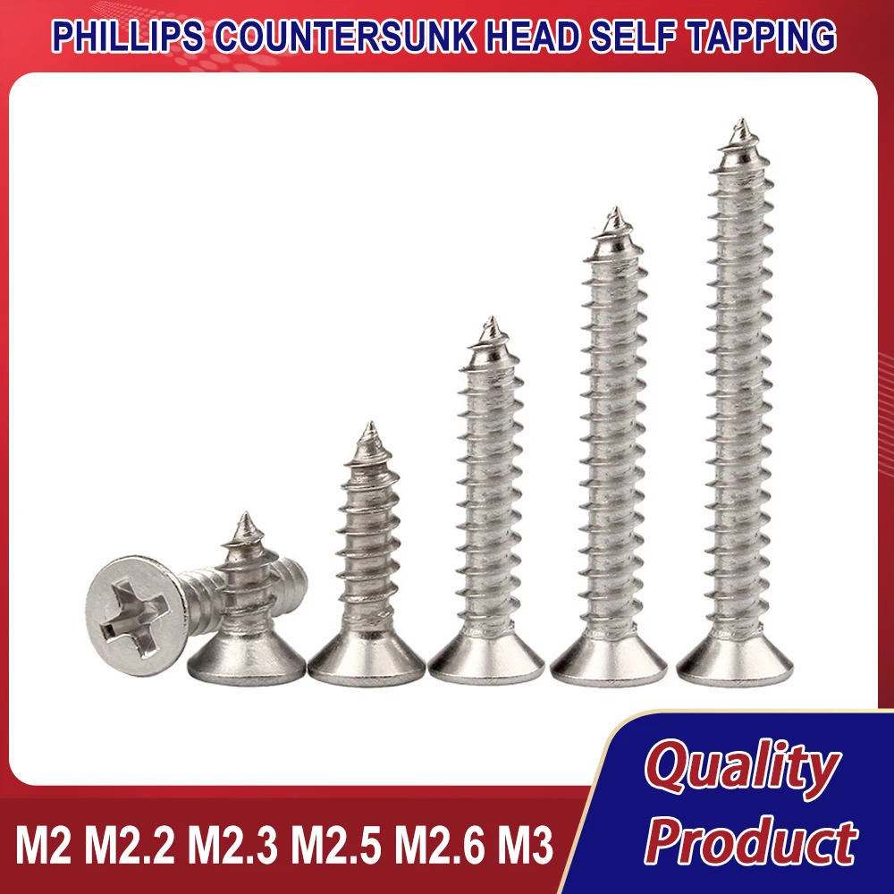 

M2 M2.2 M2.3 M2.5 M2.6 M3 304 Stainless Steel Phillips Countersunk Head Self Tapping Pointed Tail Flat Head Screw