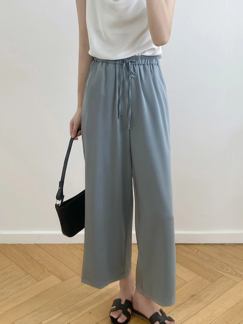 

Autumn Fashion Sweet Plain Drape Effect High Waist Pants Women Casual Wide Leg Anlke-length Pant Ladies Straight Trousers Korean
