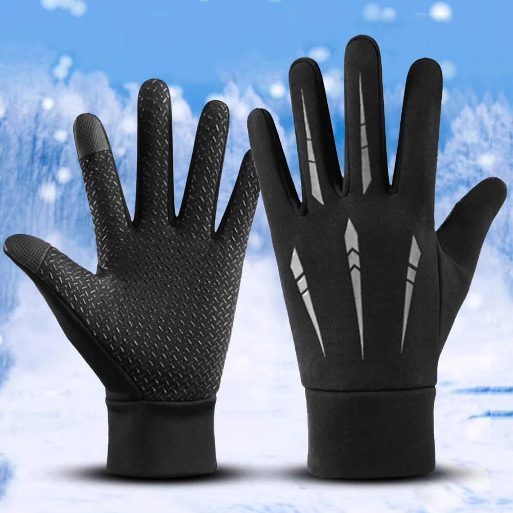 

Зимние перчатки, Нескользящие велосипедные перчатки, перчатки для работы с сенсорным экраном, теплые перчатки для бега в холодную погоду, флисовые перчатки с полными пальцами для мужчин и женщин