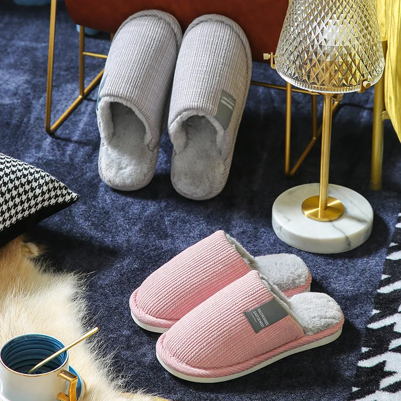 Cotton Slippers In Winter Women's Thick-soled Anti-slip Couples Home Warm Home Plush Cotton Slippers Warm Slippers