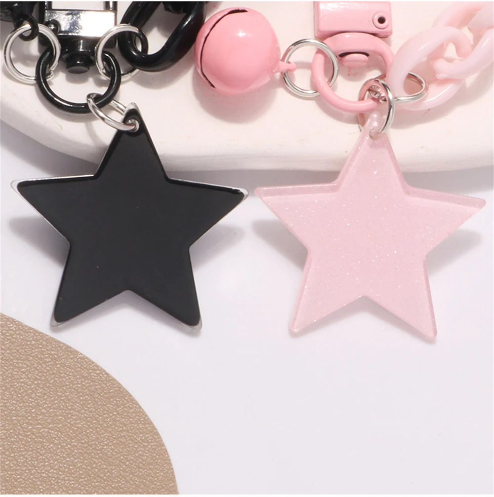 Glitter Stars Acrylic Keychain Bell Pendant Keyring for Girls Backpack Charm Headphone Case Accessorie Creative Friendship Gifts