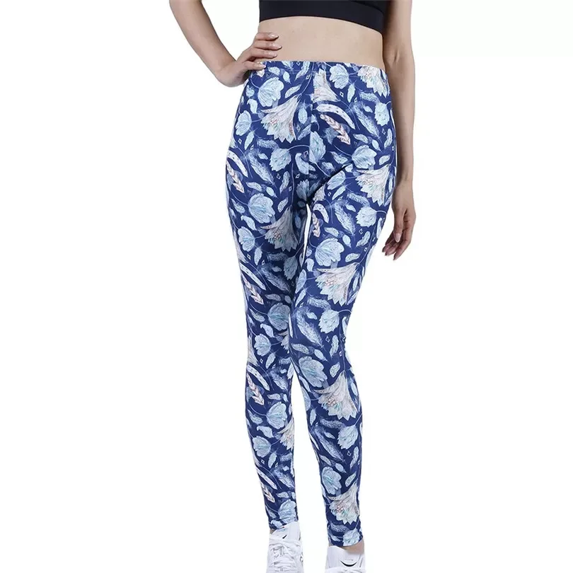 Hot Sale Women Elastic Slim Leggings Wheat Ears Floral Print  High Waist Fitness Push Up Leggins Sport Trousers