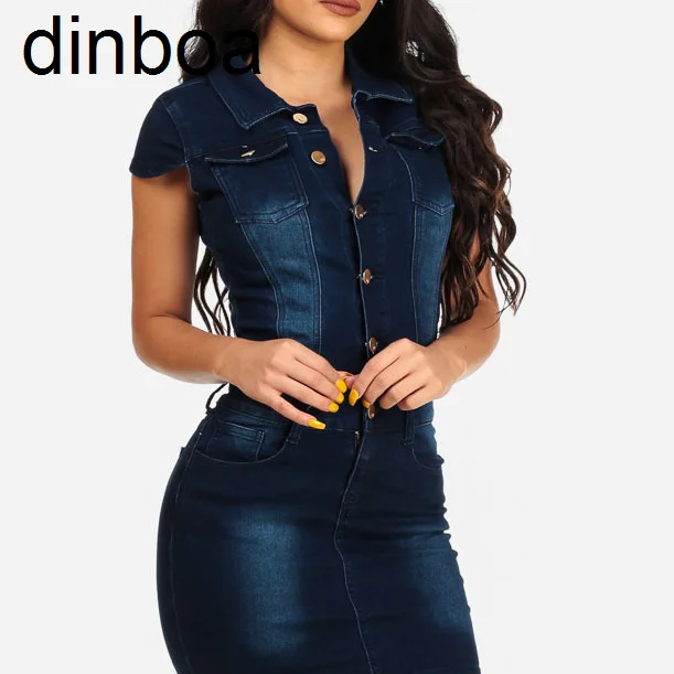 

Женское джинсовое платье с коротким рукавом