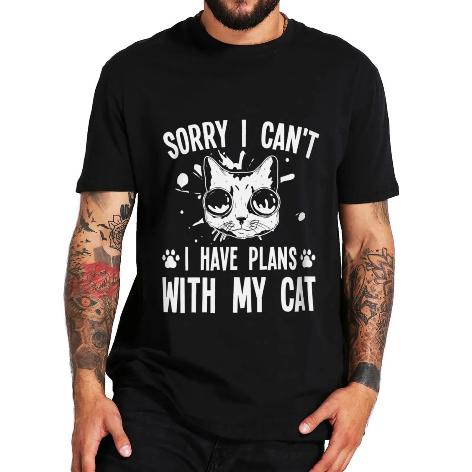

Извините, я не могу надеть планы с моими кошками, футболка, смешные коты для влюбленных, смешные мужские и женские футболки, хлопковые повсед...
