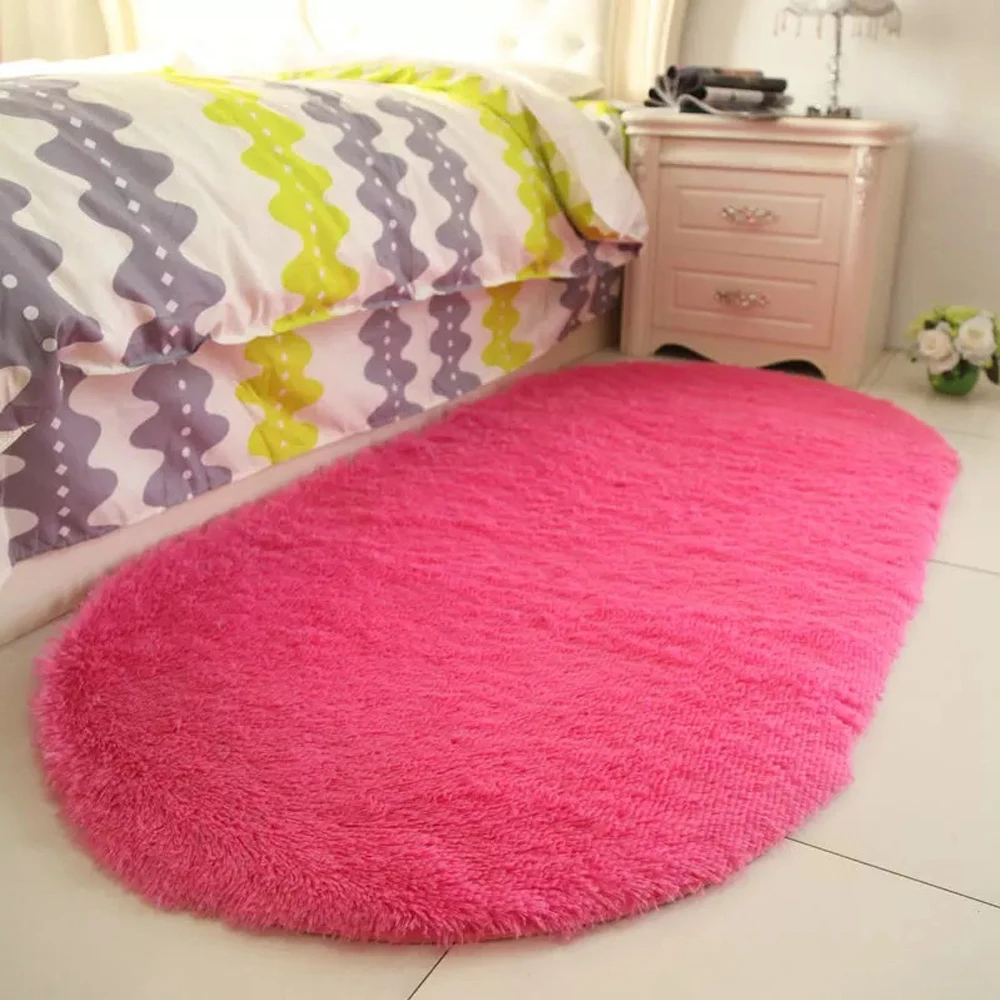 

Thick Fluffy Rugs Cute 40x60cm Oval Anti-skid Carpet Shaggy Area Rug Carpet Bedroom Dining Room Floor Mat Fashion Home Supply