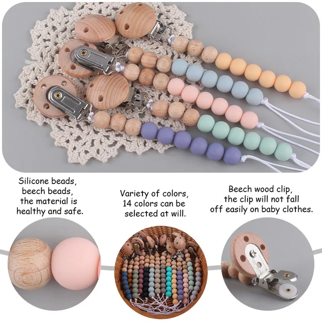 Baby Anti-drop Chain Pacifier Clips Silicone Beads Infant Nipple Appease Soother Chain Clips Dummy Holder Nipple Clip 5
