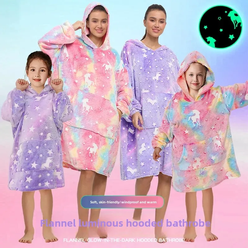 Трансграничный фланелевой светящийся халат для взрослых и детей носимое одеяло
