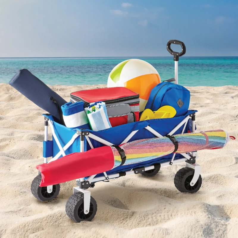 

Folding All-Terrain Wide-Track Wheeled Beach Wagon, Blue