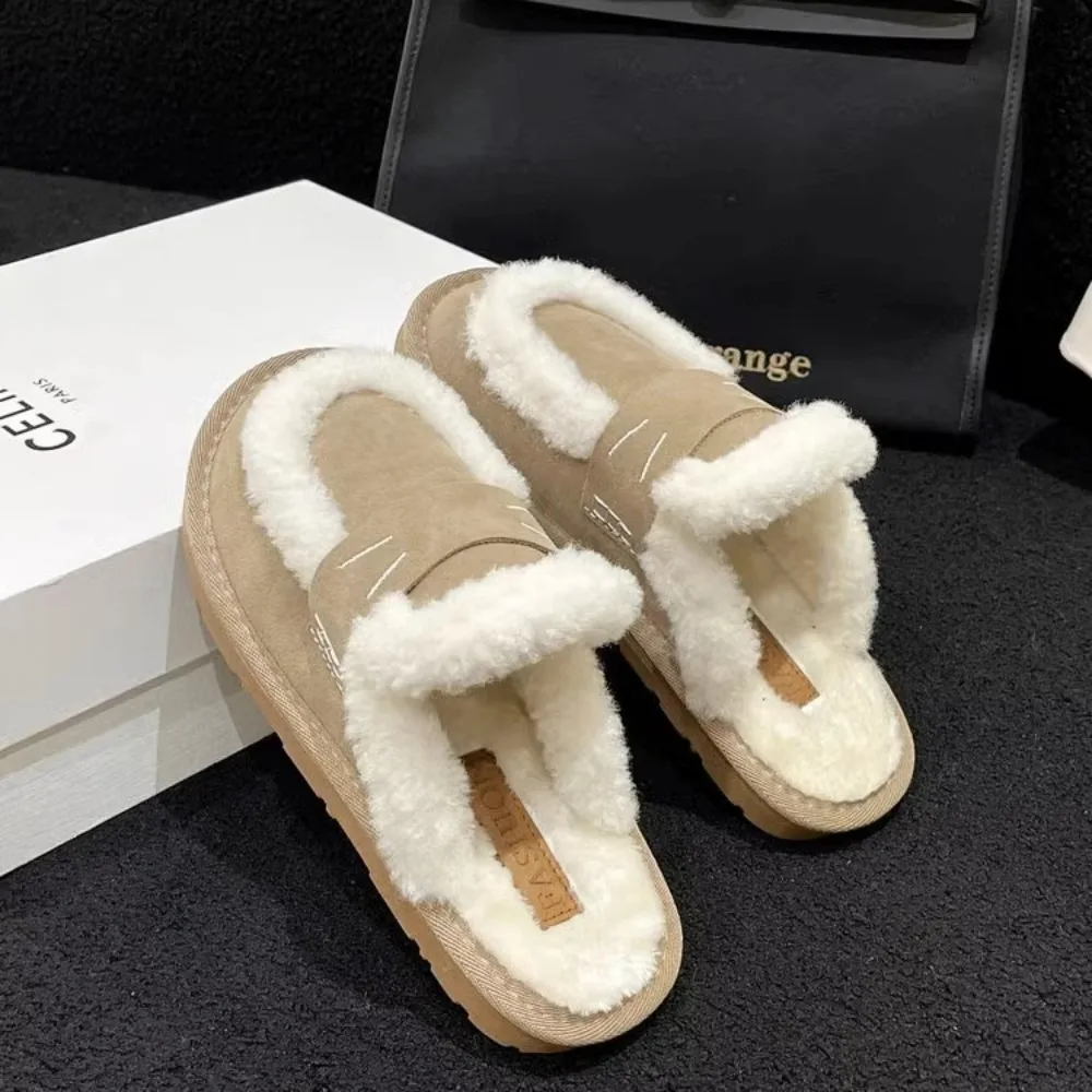 

Тапки женские шерстяные в стиле ретро, на плоской подошве, Нескользящие, х/б