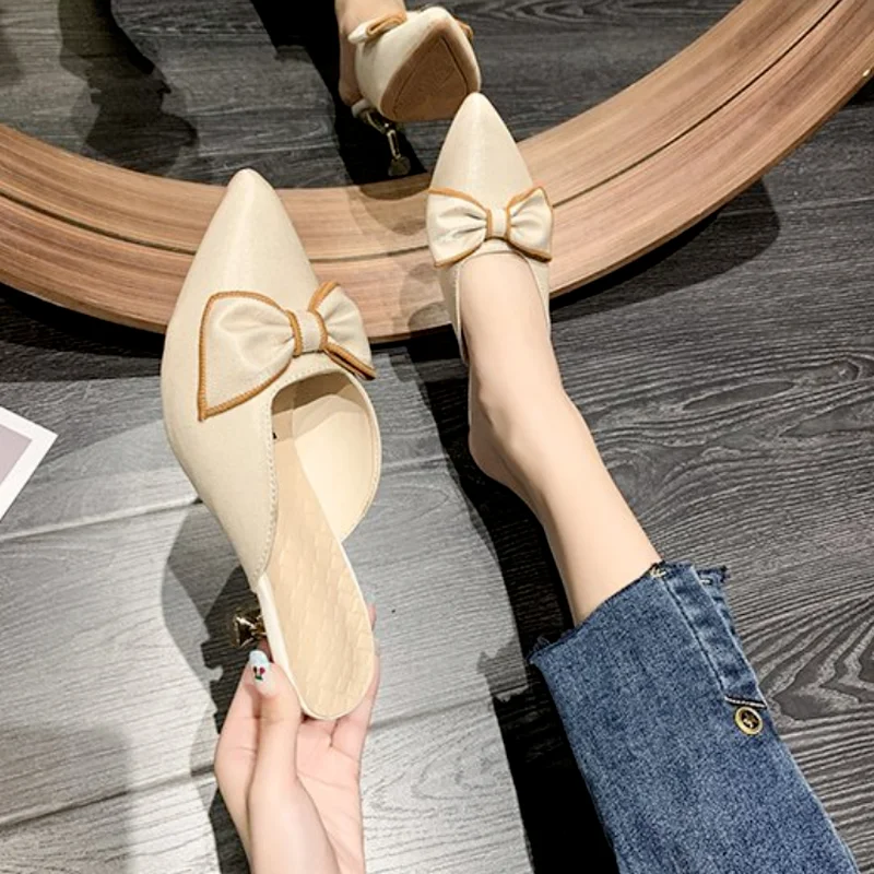 

New Women Bow Sandals Stiletto Sandals Sole Heel Stiletto Color Matching Synthetic Purple / Black / Rice Slippers for Women