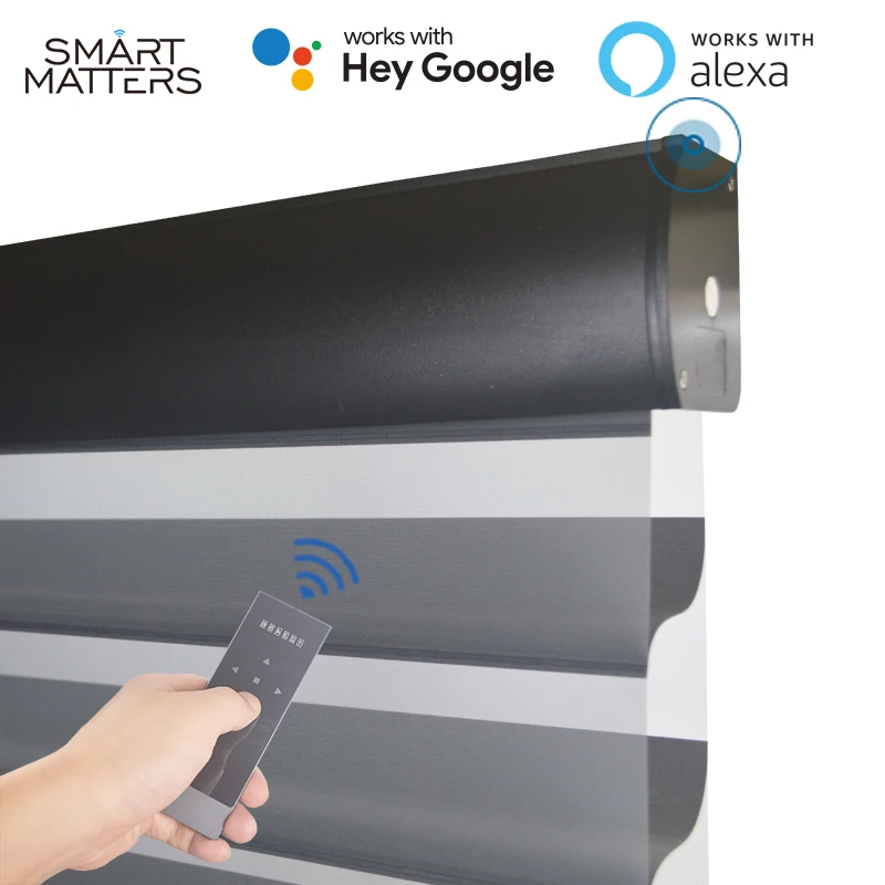 

Smart Matters Cordless Sheer Shades for Windows Motorized Roller Shades Remote Control Google Home and Alexa Compatible