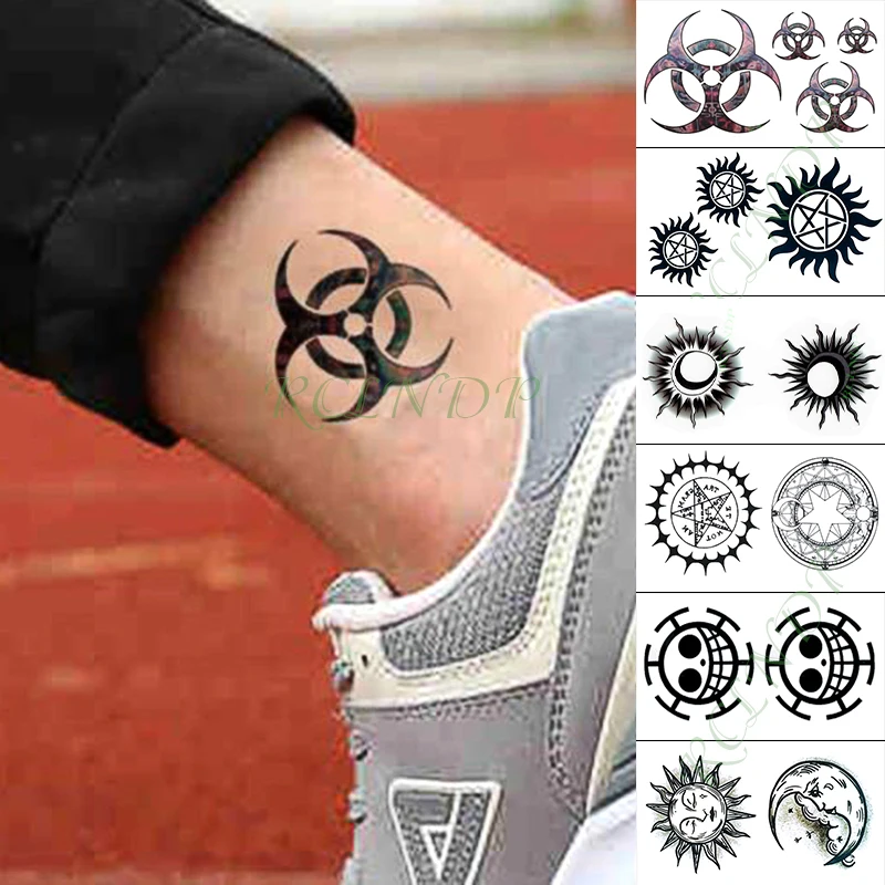 

Waterproof Temporary Tattoo Sticker Biochemical sign Safety Warning Signs Fake Tatto Hand Arm Foot Flash Tatoo for Kid Men Women