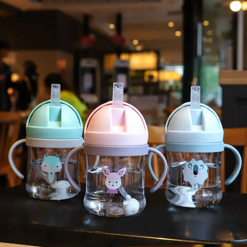 

250ml Kids Children Cartoon Animal Drinking Cup With Straw Gravity Ball Cute Kids Baby Water Bottle Straw Cup Leakproof Kettle
