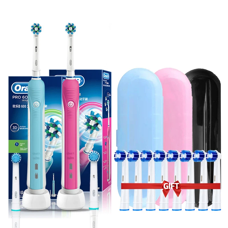 Oral B Sonic Electric Toothbrush Pro600 3D Deep Dual Cleaning 2 Minute Timer Adult Dental Care Teeth Brush Ten Replacement Heads