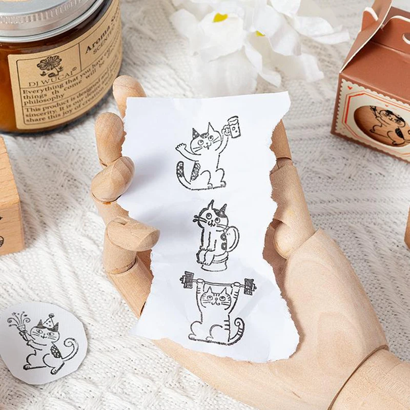 Ретро Kawaii деревянные и резиновые штампы милый мультяшный маленький черный Кот