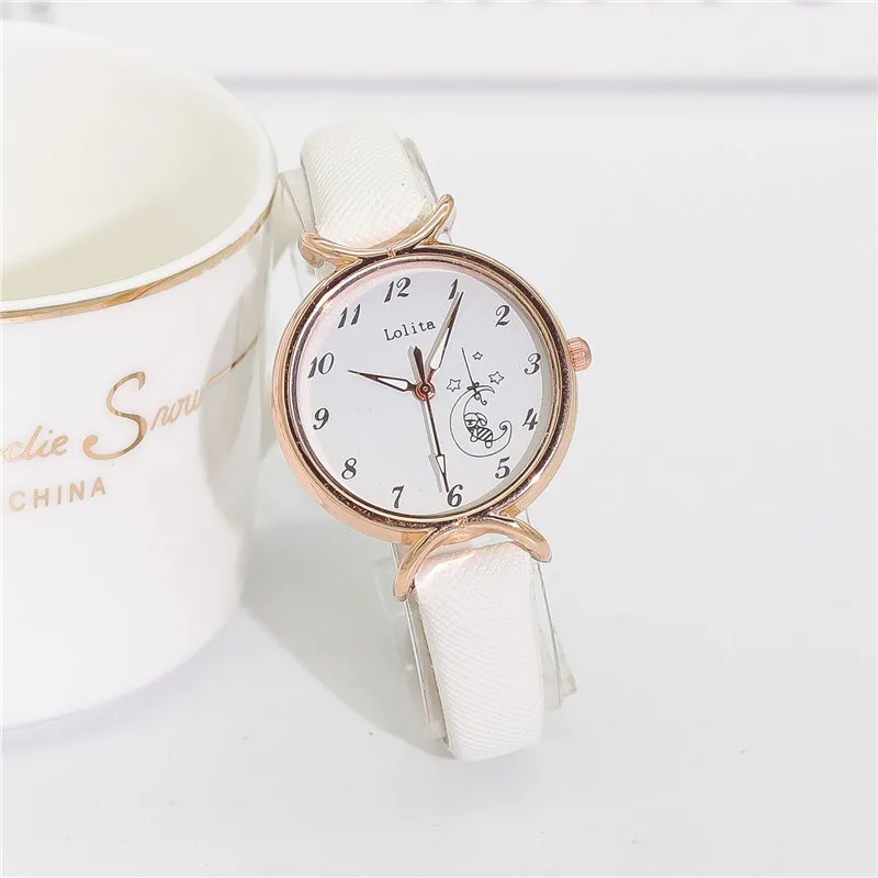 

Women Watch Cartoon Moon Watches for Ladies Leather Band Quartz Wristwatch Women Female Clock