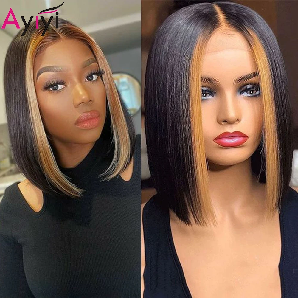 Ed T Part Bob Lace Front Human Hair Wigs For Women 1b #30 Straight 13x5x2 T Part Transparent Lace Wig Pre Plucked