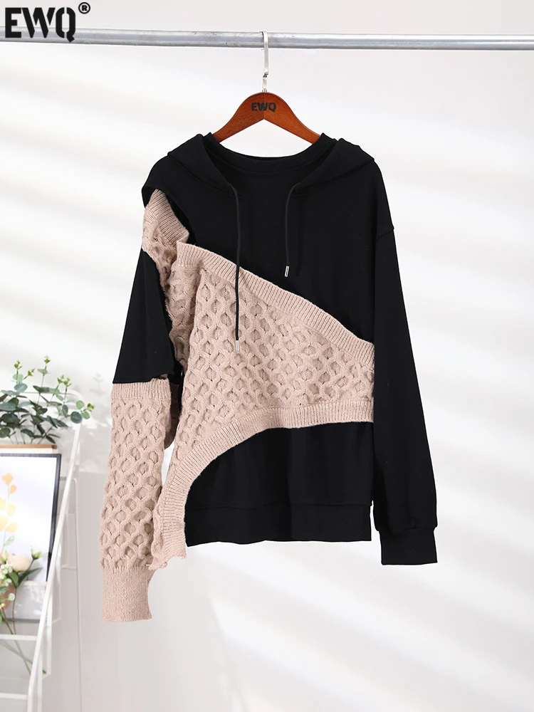 

[EWQ] Женская толстовка с капюшоном, модная трендовая одежда, Свободный Топ, вязаный свитер, теплая одежда, осень-зима 2023, CP2286