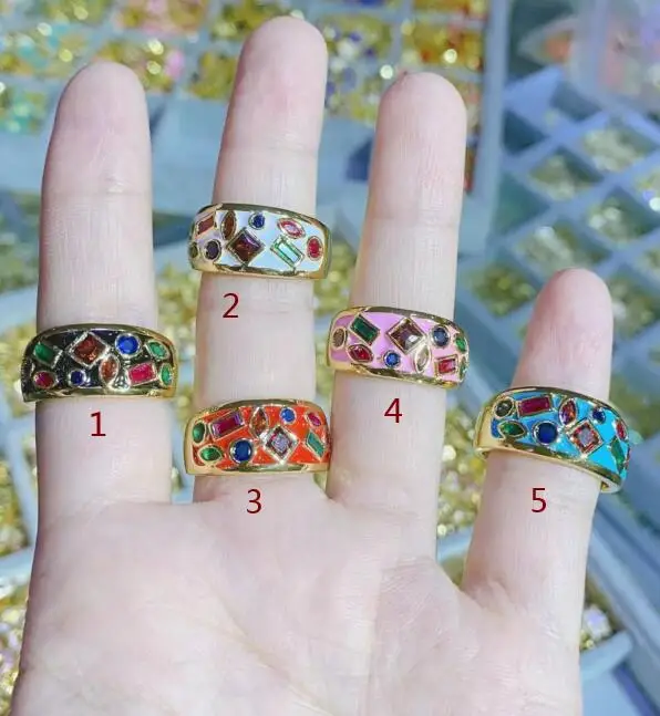 

1 шт. широкие большие эмалевые кольца циркониевые ювелирные кольца многослойные металлические кольца аксессуары ювелирные изделия для жен...