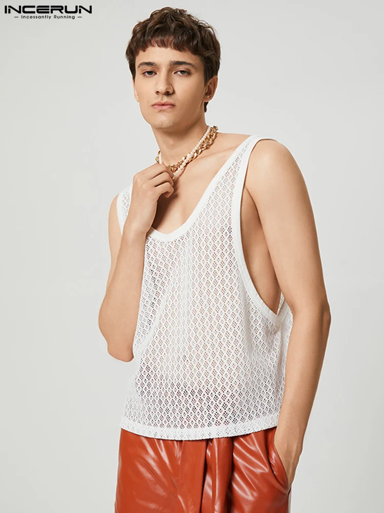 

Красивые хорошо облегающие Топы INCERUN Модные мужские пустотелые удобные жилеты модные мужские горячие продажи свободные прозрачные тонкие ...