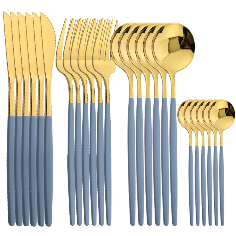 

Новинка, набор зеркальной столовой посуды из 24 элементов, столовая посуда из нержавеющей стали, нож, вилка, ложка, цветное серебряное покрытие, набор кухонной посуды