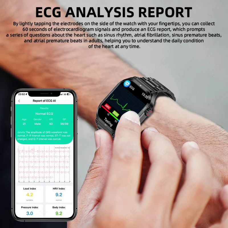 Фото LIGE 2025 ЭКГ + PPG Смарт-часы AMOLED для мужчин и женщин, термометр с мочевой кислотой и микрофизическим экзаменом, часы с трекером здоровья №2