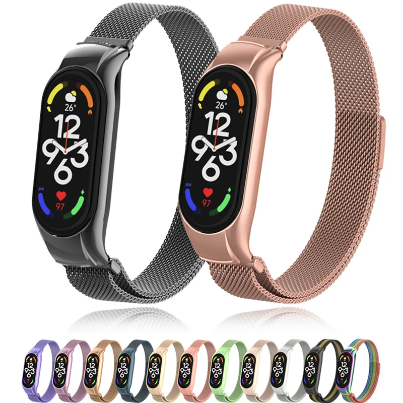 

Браслет из нержавеющей стали для смарт-часов Xiaomi Mi Band 7, металлический ремешок для наручных часов Mi Band 7, аксессуары для умных часов