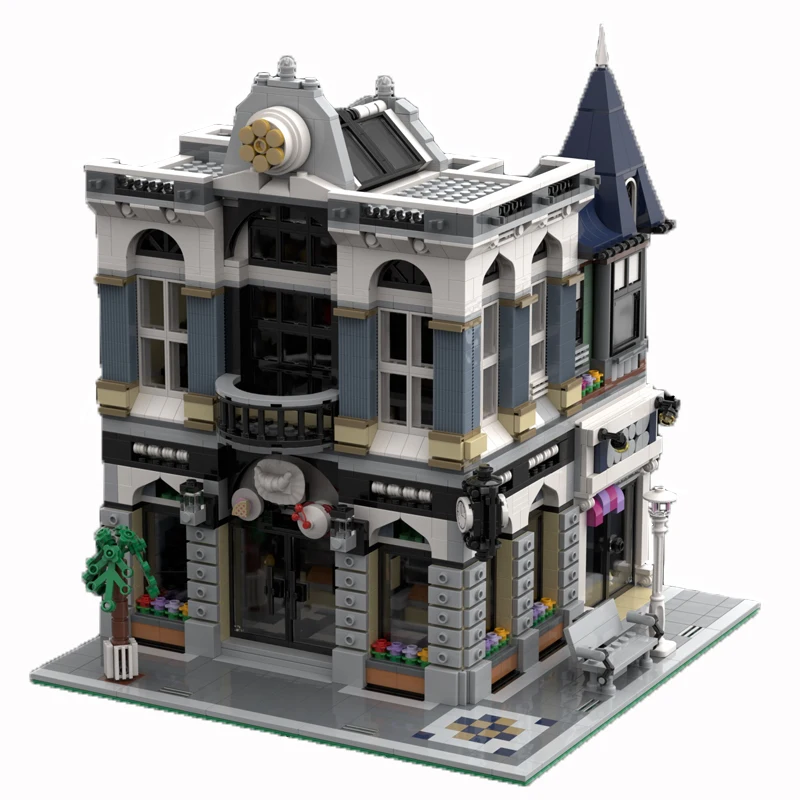 

2576PCS creative expert pastry shop street corner hot selling street view model Moc modular cinema blocks educational DIY toys