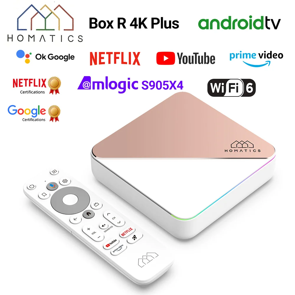 Фото ТВ-приставка HOMATICS Box R 4K Plus на Android TV 14, сертифицированная Netflix и Google, на базе Amlogic S905X4, 4G/32G, с поддержкой DTS, Dolby Audio и Dolby Vision №2