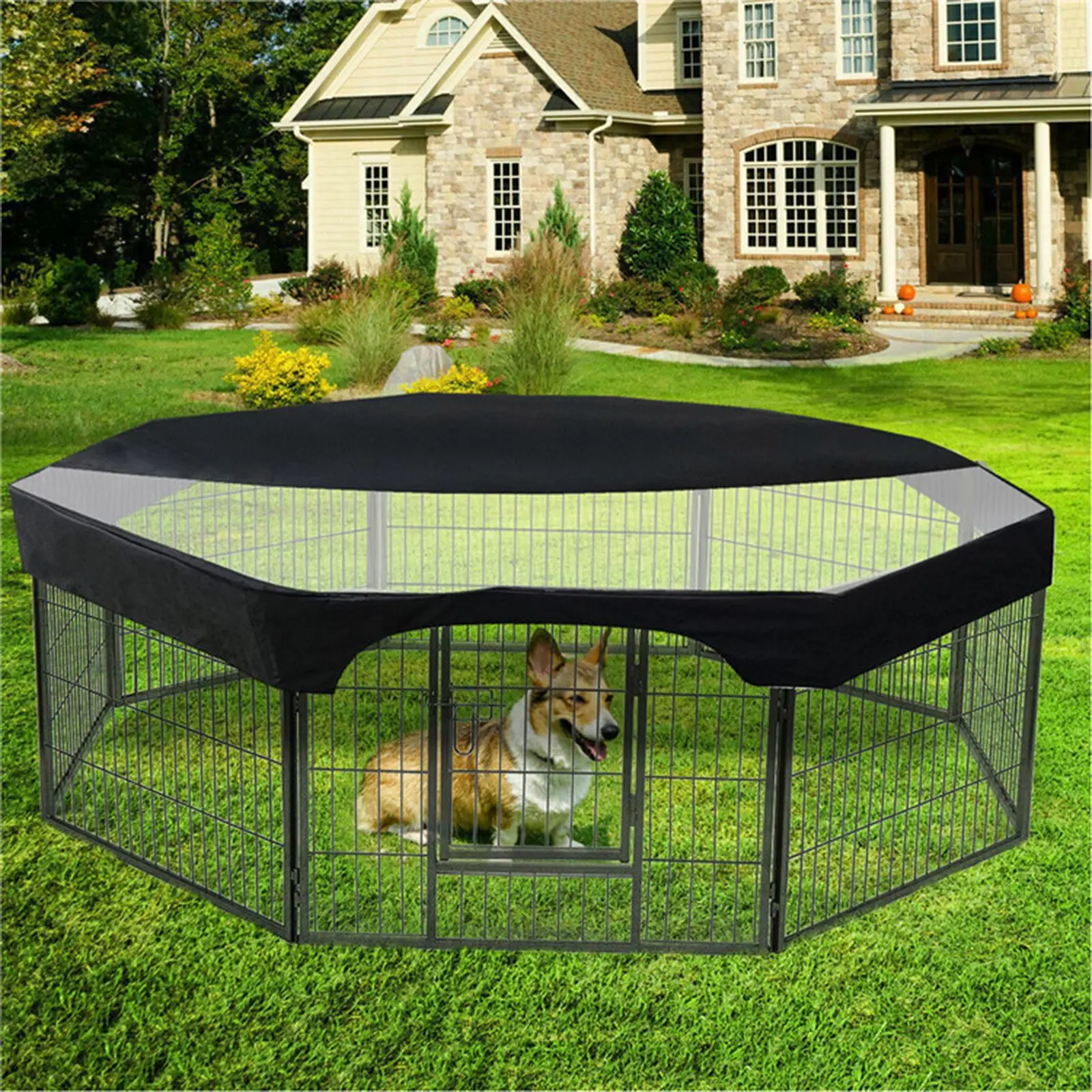 

24in Pet Cage Cover Large Dog Playpen Cover Sun Rain Proof For Indoor Outdoor 8 Panels Playpen Cover