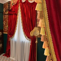 american curtains for living dining room bedroom high end red curtain head curtain electric carving embossed valance velvet