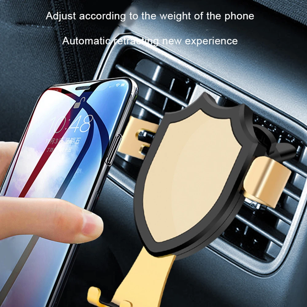 

Shield Car Phone Holder Air Outlet Aluminum Alloy Gravity Expansion Bracket Car Universal Navigation Phone Stand