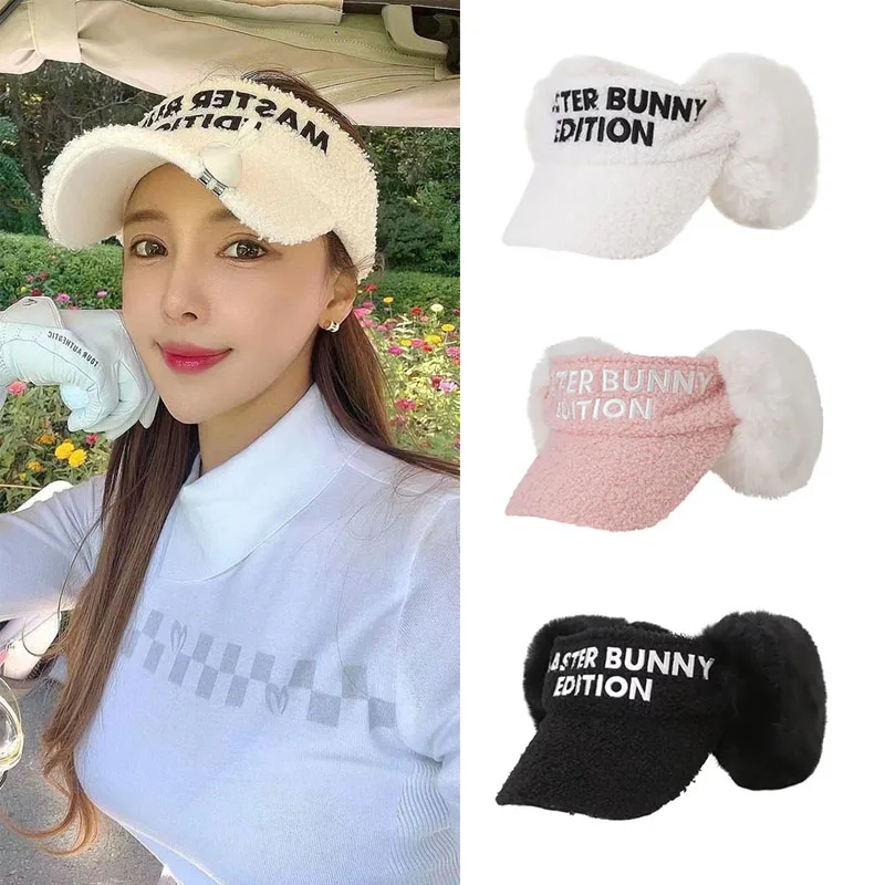 Golf cap winter woman lady hat thickened and piled warm earmuff hat autumn
