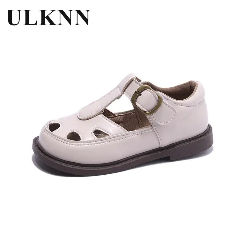 

Children Cream-colored Hollow Out Sandals Children Single Outdoor Leisure Shoes With Flat Sandals Baby Non-slip Sports Shoes