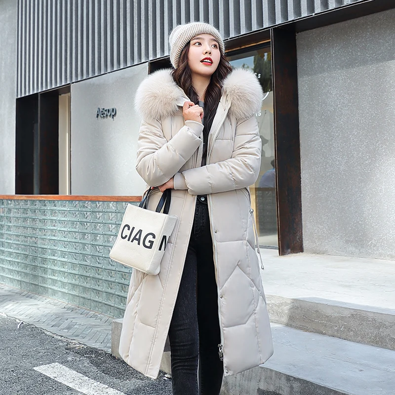 Winter Coat Women Down Jacket Women New Hooded Solid Casual Women's Down Coat with Fur Collar Solid Thick Overcoat Female Coat