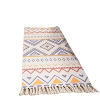 ethnic cotton linen floor mat ins antique plain tapestry handmade carpet bedroom bedside foot mat multifunctional cotton mat