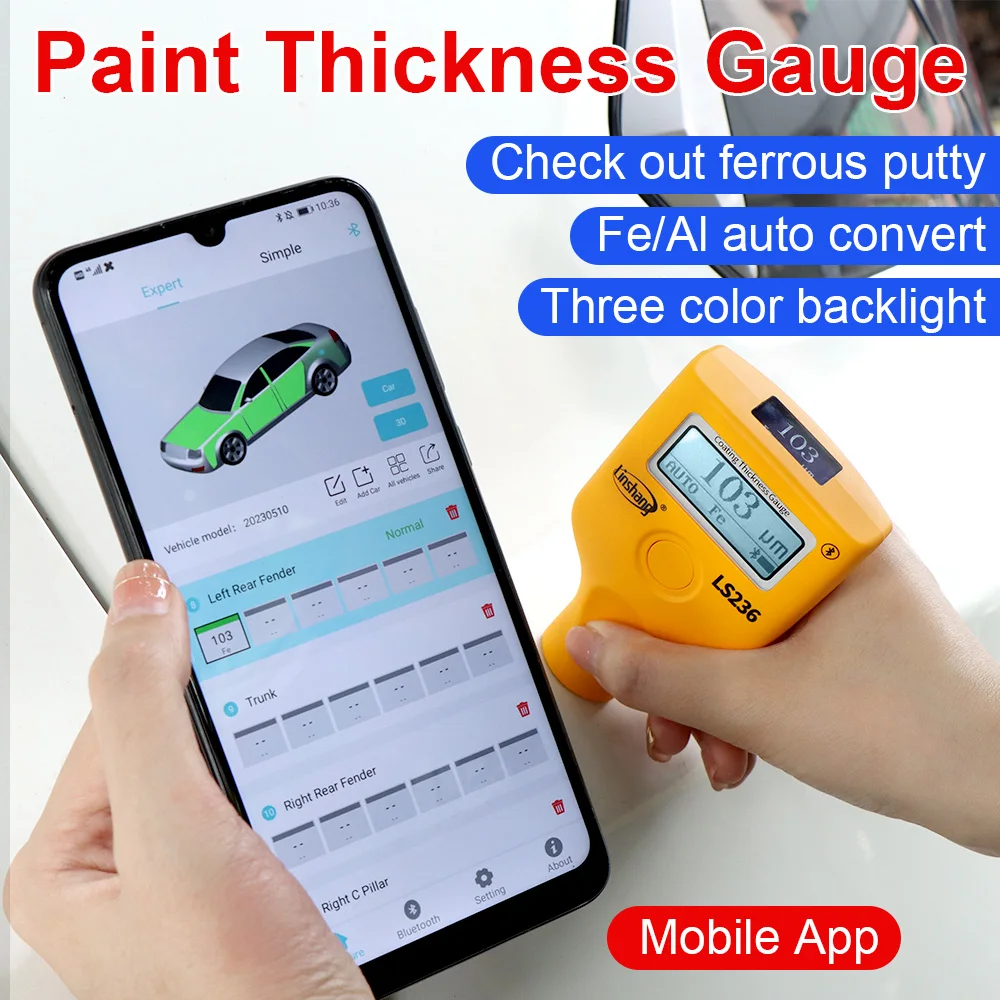 Фото Акция! Портативный толщиномер лакокрасочного покрытия LS236 с двойным дисплеем для проверки толщины краски на автомобиле №2