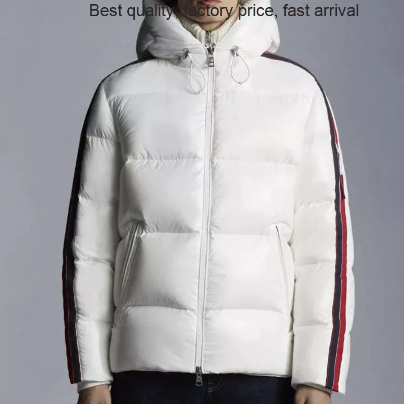 

High quality luxury brand winter men jacket White goose down hooded Sleeve color strip decoration leisure keep coat Resist - Cel