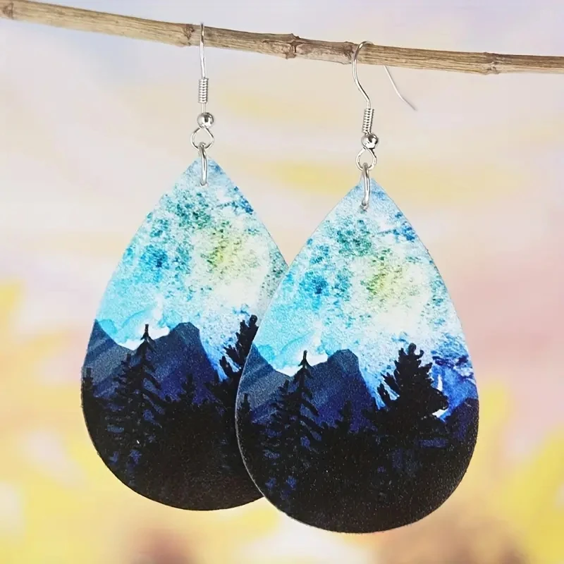 

1Pair Bohemian Fashion Style PU Leather Droplet Earrings Print Men's and Women's Daily Wear Ear Jewelry Creative Personalized Gi