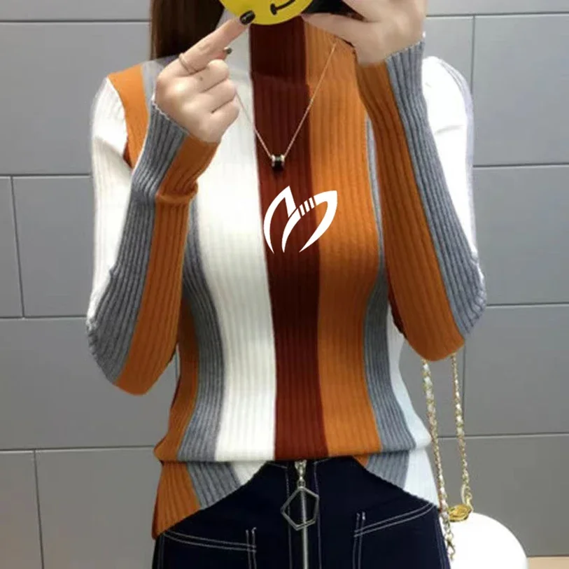 

Fashion Women's Golf Autumn/Winter Knitted Sweater New Stripe Versatile Knitted Women's Golf Senior Sweater Golf Clothing