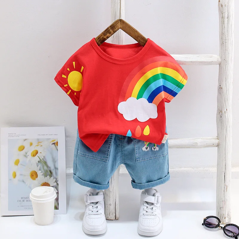 Baby Boys Girls Cartoon Clothes Outfit Suit Cute Children Summer Cotton 1 2 3 Years Kids Boys Clothes Sets T-Shrit+Shorts