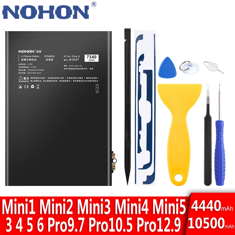 

NOHON Battery For iPad Mini 4 3 2 1 5 6 Air Air2 Pro 9.7 10.5 12.9 inch Original Li-ion Polymer Tablet Bateria A1474 A1547 A1798